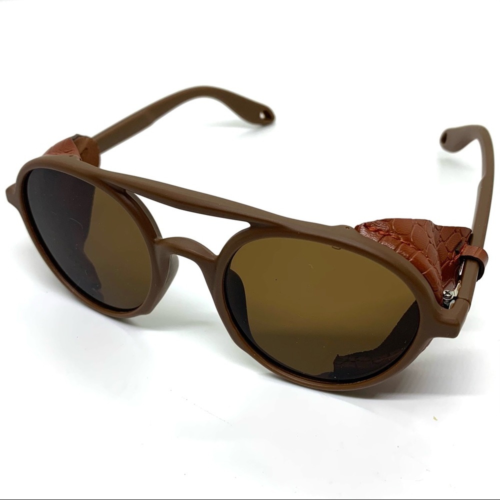 Fashion Unbranded Goggle Glasses Pilot Leather Brown